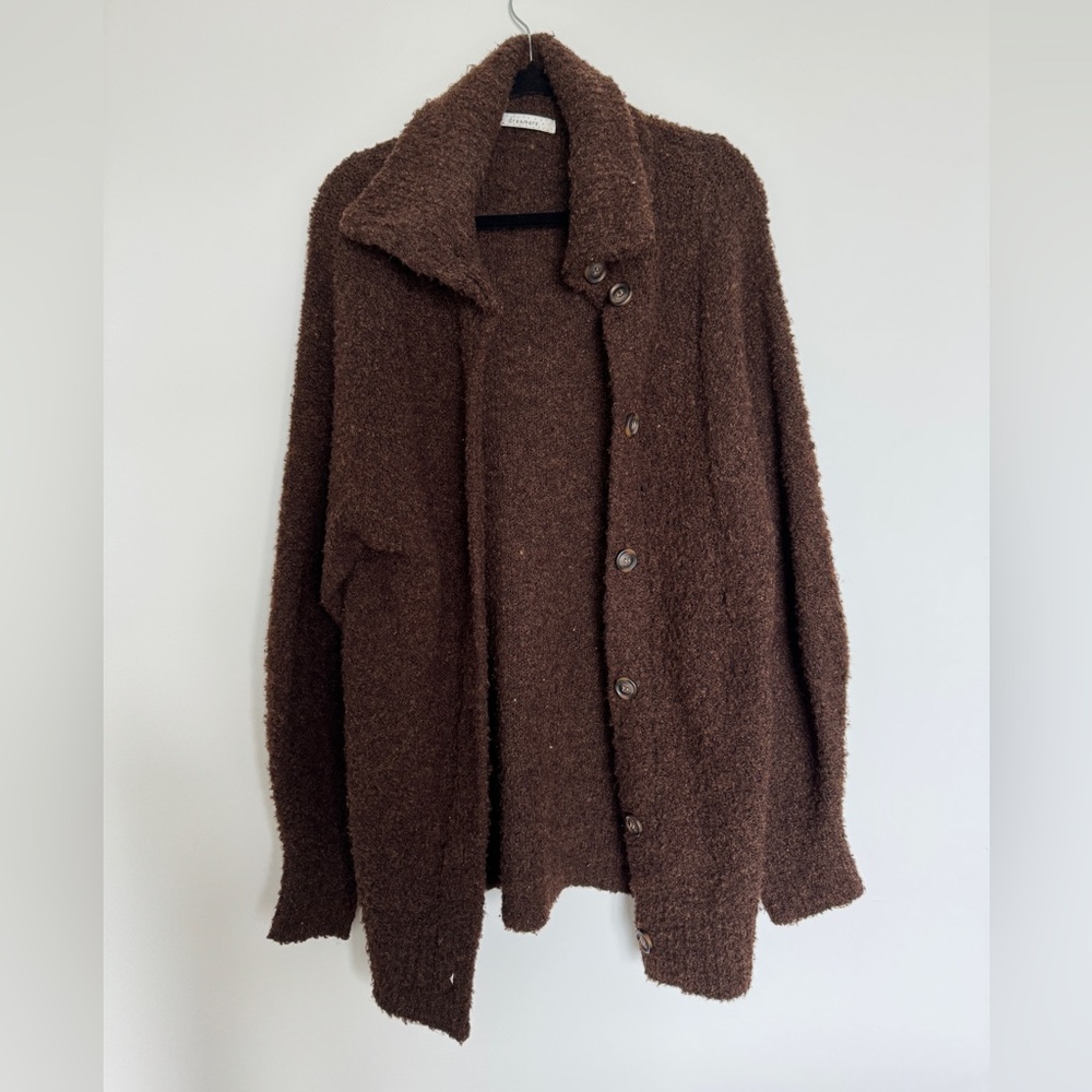 Oversized Brown Teddy Collared Cardigan with Buttons